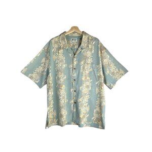Vintage Silk Light Green 100% Silk Floral Print Hawaiian Shirt  Size XX-Large